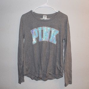 Gray Long-Sleeve PINK Tee
